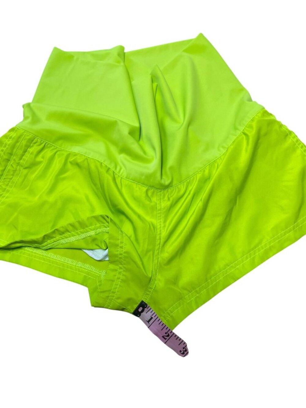 Women High-Waisted Neon Green Actiwear Short With Adjustable Side Ties Sz L - Picture 7 of 9